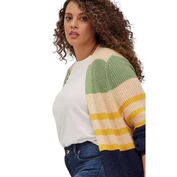 Torrid Sweater Knit Long Duster Cardigan 2X Mix Yarn Color Block Open Front - Picture 4 of 16